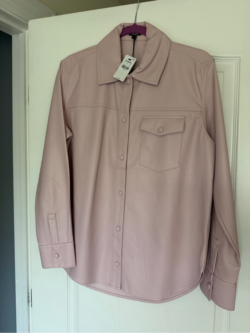 Express Blush Pink Faux Leather Shirt Jacket